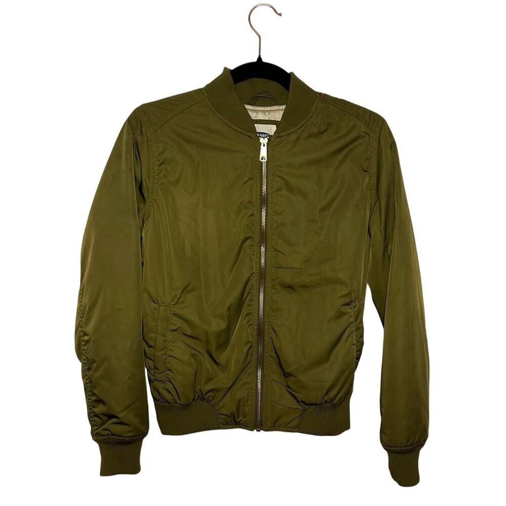 Old Navy Green Satin XS Bomber Jacket Retro Casual Streetwear Flight Coat Zip Up